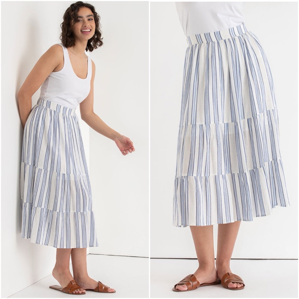 Lightweight Ricki’s Striped Blue and White Midi Skirt